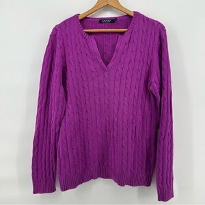 Lauren Ralph Lauren‎ Cable Knit Sweater Womens XL Purple Cozy Casual Cotton